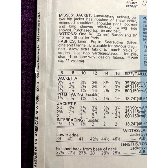 Butterick 3066 pattern blazer boxy boyfriend 1980s size 12 - Picture 5 of 6